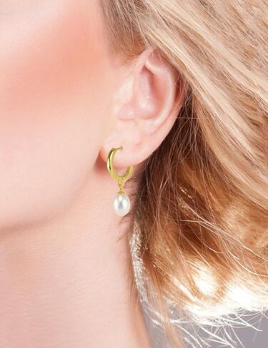 925 Sterling Silver Freshwater Cultured Pearl Earrings 18K Gold Plated Hoop Earrings Dangle Pearl Eardrop in Saudi Arabia
