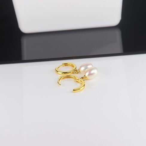 925 Sterling Silver Freshwater Cultured Pearl Earrings 18K Gold Plated Hoop Earrings Dangle Pearl Eardrop in Saudi Arabia
