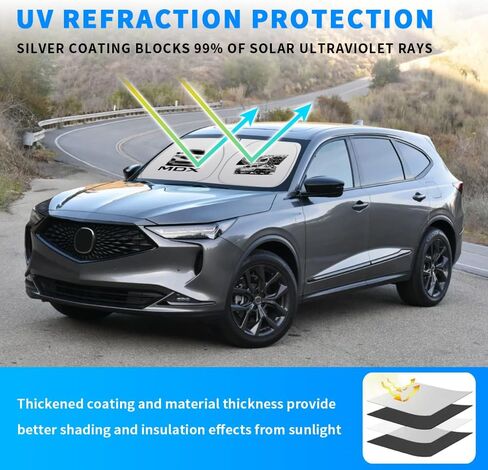 Windshield Sun Shade for Acura MDX Accessories Foldable Front Window Sun Visor Cover Blocks UV Rays & Heat Keeps Car Cool (for Acura MDX 2014-2024) in Kuwait