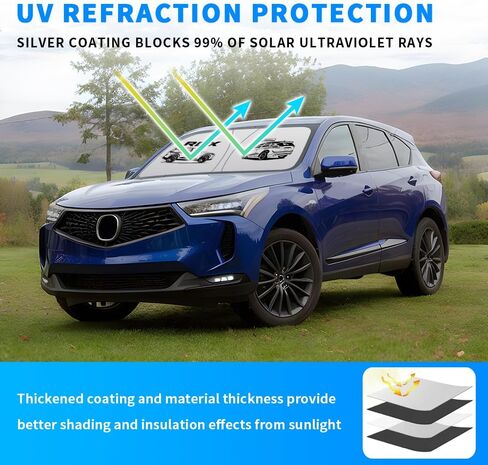 Windshield Sun Shade for Acura MDX Accessories Foldable Front Window Sun Visor Cover Blocks UV Rays & Heat Keeps Car Cool (for Acura MDX 2014-2024) in Kuwait