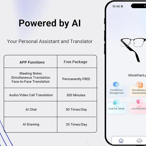 AI Translator Smart Glasses for Men Women, Bluetooth Audio Glasses with Photochromic Transition Lenses, Voice Assistant, Open Ear Lighweight Eyeware, White in Saudi Arabia