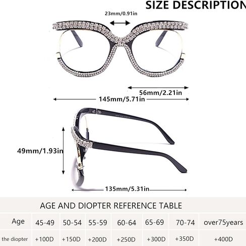 bullabulling Stylish Cat Eye Blue Light Glasses for Women ， Rhinestone Designer Reading Glasses Readers in Kuwait