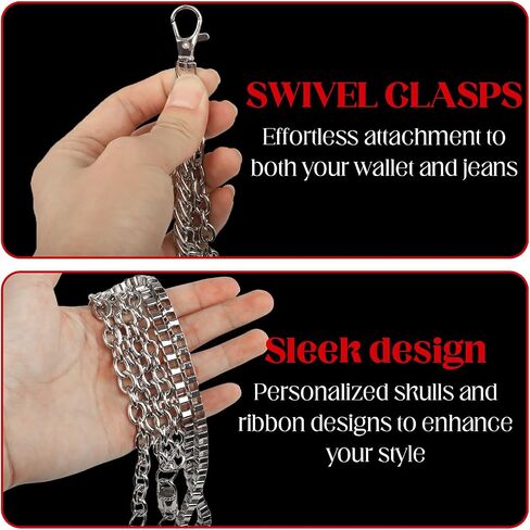 Wallet Chain,3 Tier Trousers Chain Pocket Chain Belt Chain Jeans Chain with Lobster Clasp for Wallet, Key & Jeans - Punk Belt Chain, Pocket Chain for Men & Women - Biker Wallet Chain, Metal Key Chain for Pants (Style 9) in Saudi Arabia