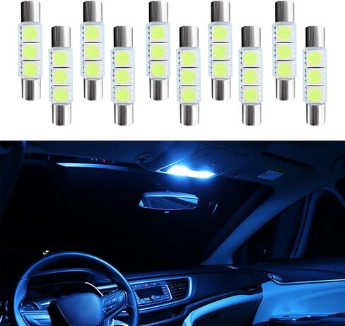 10PCS T6 5050 Car LED Sun Visor Lights, Festoon LED Bulb, Car 28mm LED Reading Light, Car Interior Sun Visor Vanity Mirror Dome Light Lamp Universal for Most Vehicles (Ice blue) in Kuwait