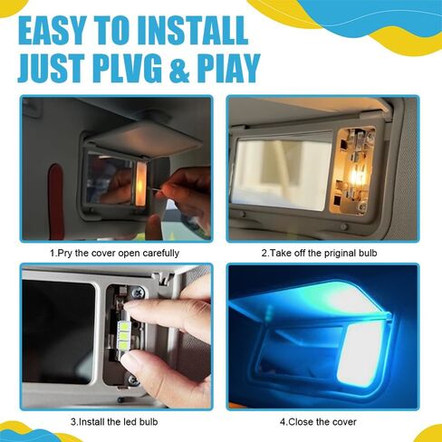 10PCS T6 5050 Car LED Sun Visor Lights, Festoon LED Bulb, Car 28mm LED Reading Light, Car Interior Sun Visor Vanity Mirror Dome Light Lamp Universal for Most Vehicles (Ice blue) in Kuwait