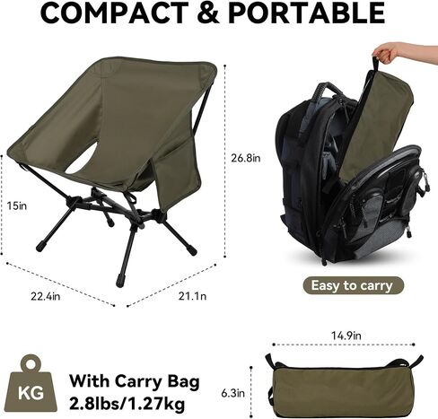 Portable High Back Camping Chair, Support Heavy Duty 440 lbs, Lightweight Folding Chair with Adjustable Pillow for Hiking, Beach, Backpacking (Green) in Saudi Arabia