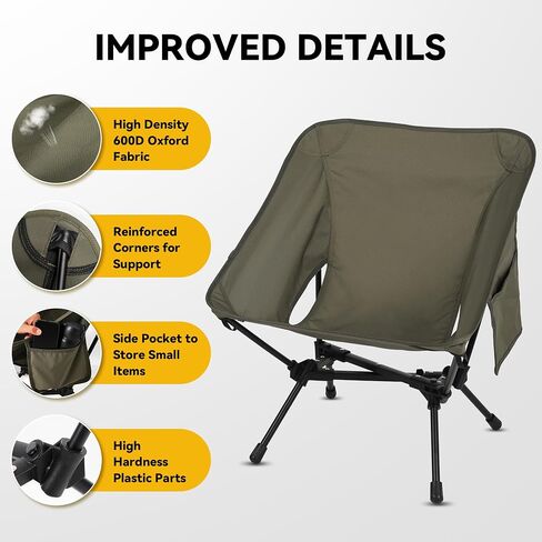 Portable High Back Camping Chair, Support Heavy Duty 440 lbs, Lightweight Folding Chair with Adjustable Pillow for Hiking, Beach, Backpacking (Green) in Saudi Arabia
