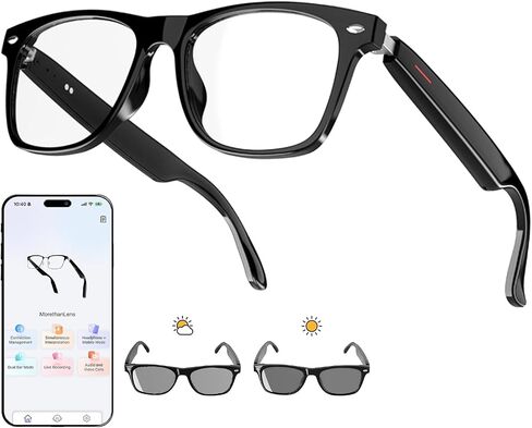 AI Translator Smart Glasses for Men Women, Bluetooth Audio Glasses with Photochromic Transition Lenses, Voice Assistant, Open Ear Lighweight Eyeware, Black in Saudi Arabia