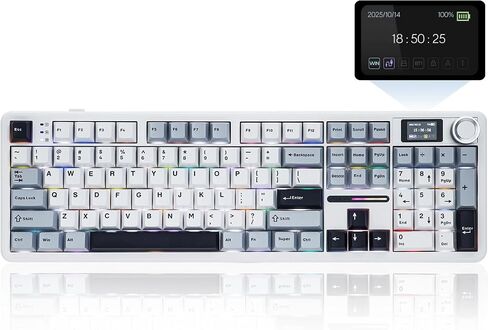 EPOMAKER X Aula F108 PRO Wireless Gaming Keyboard with Screen, 8000mAh Battery, 104 Hot-Swappable and Programmable Keys and Knob, RGB Backlight, for Mac/PC/Android (Black Gradient) in Saudi Arabia