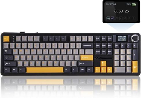 EPOMAKER X Aula F108 PRO Wireless Gaming Keyboard with Screen, 8000mAh Battery, 104 Hot-Swappable and Programmable Keys and Knob, RGB Backlight, for Mac/PC/Android (Black Gradient) in Saudi Arabia