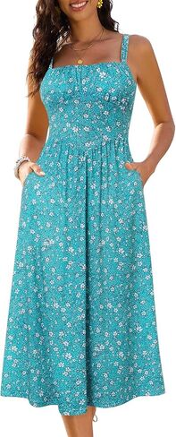 ثياب طويلة بالتأكيد للنساء 2025 بلا أكمام تمثال نصفي Swing aline ملتوية حزام سباغيتي sundress مع جيوب in Kuwait