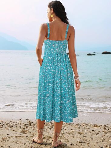 ثياب طويلة بالتأكيد للنساء 2025 بلا أكمام تمثال نصفي Swing aline ملتوية حزام سباغيتي sundress مع جيوب in Kuwait