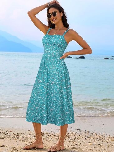 ثياب طويلة بالتأكيد للنساء 2025 بلا أكمام تمثال نصفي Swing aline ملتوية حزام سباغيتي sundress مع جيوب in Kuwait