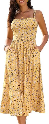 ثياب طويلة بالتأكيد للنساء 2025 بلا أكمام تمثال نصفي Swing aline ملتوية حزام سباغيتي sundress مع جيوب in Kuwait