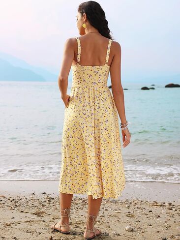 ثياب طويلة بالتأكيد للنساء 2025 بلا أكمام تمثال نصفي Swing aline ملتوية حزام سباغيتي sundress مع جيوب in Kuwait