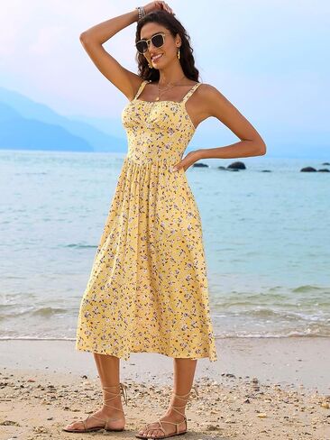 ثياب طويلة بالتأكيد للنساء 2025 بلا أكمام تمثال نصفي Swing aline ملتوية حزام سباغيتي sundress مع جيوب in Kuwait