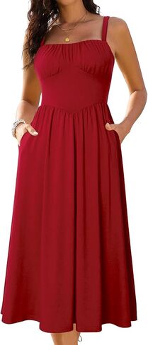 ثياب طويلة بالتأكيد للنساء 2025 بلا أكمام تمثال نصفي Swing aline ملتوية حزام سباغيتي sundress مع جيوب in Kuwait