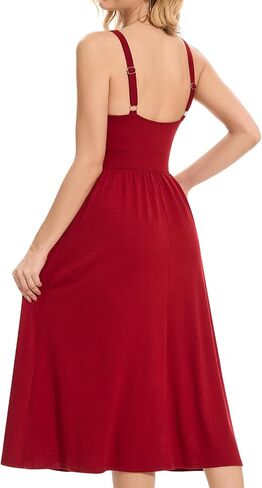 ثياب طويلة بالتأكيد للنساء 2025 بلا أكمام تمثال نصفي Swing aline ملتوية حزام سباغيتي sundress مع جيوب in Kuwait