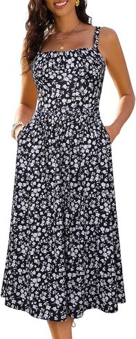 ثياب طويلة بالتأكيد للنساء 2025 بلا أكمام تمثال نصفي Swing aline ملتوية حزام سباغيتي sundress مع جيوب in Kuwait