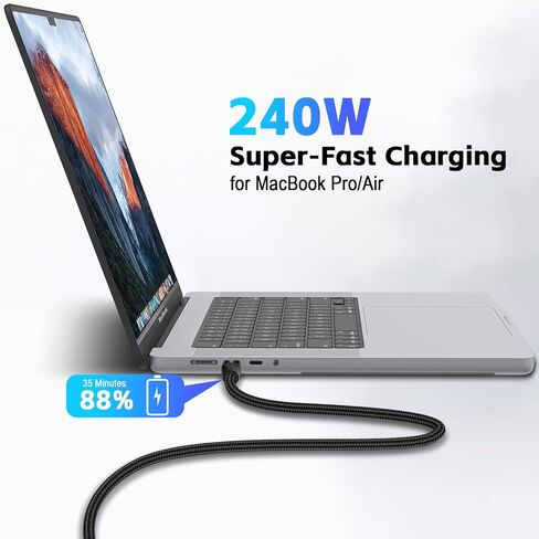 Herfair Short Thunderbolt 4 (0.6 قدم) USB-C إلى كابل USB-C مع بيانات 40 جيجابت في الثانية/8K HD/شحن 240W متوافق مع iPhone 16/15 ، MacBook Pro/Air ، Hub ، محطة الإرساء والمزيد in Kuwait