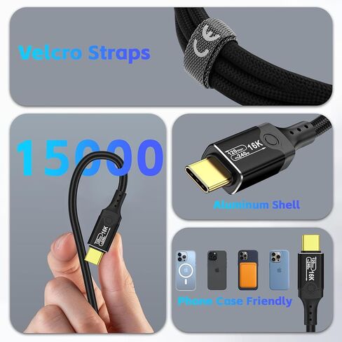 Herfair Short Thunderbolt 4 (0.6 قدم) USB-C إلى كابل USB-C مع بيانات 40 جيجابت في الثانية/8K HD/شحن 240W متوافق مع iPhone 16/15 ، MacBook Pro/Air ، Hub ، محطة الإرساء والمزيد in Kuwait