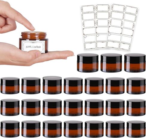 AUROTRENDS 1 أوقية من الجرار الزجاجية مع أغطية 48PACK- حاويات زجاجية ميني جرة/مستحضرات تجميل مع حماية للأشعة فوق البنفسجية ، ملصقات السفر (30 مل ، مجموعة من 48) in Kuwait