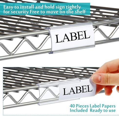 40 Packs Plastic Shelf Label Tags Metro Shelf Holders for Wire Clear Clips Book Holders for Book, Includes Label Inserts,3 x 1.25 Inches in Saudi Arabia