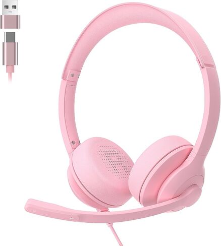 USB-C/USB-A Wired Headset with Noise Cancelling Microphone | On-Ear Office Headphones for PC/Laptop | Mute Button & All-Day Comfort for Call Center, Video Conferencing, Remote Work,Online Class in Saudi Arabia