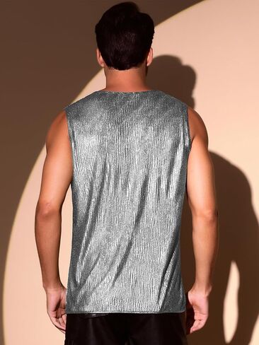Lars Amadeus Glitter Tank Top for Men's Shiny Sleeveless T-Shirt Disco Party Metallic Vest in Saudi Arabia