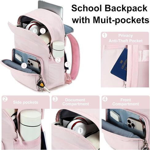 BTOOP Backpack for School Girls Teens Lightweight College Bookbag Casual Laptop Backpack for Women Water Resistant Pink Backpacks(Pink) in Kuwait