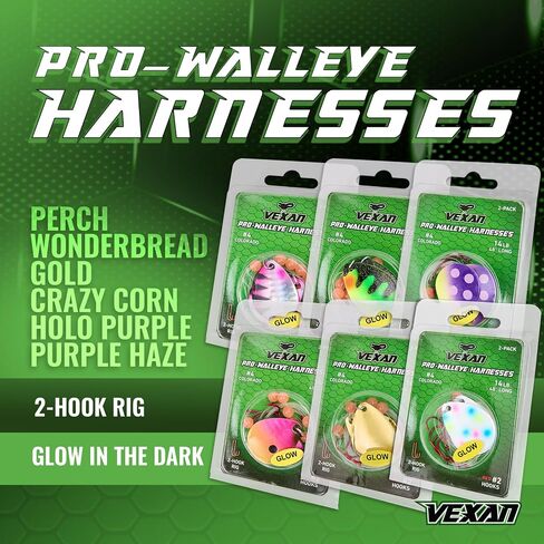 Vexan Glow Walleye Spinner Rig – Worm Harness with Live Bait Rig for Walleye Fishing, Crawler Harness and Fishing Lures (12-Count, Variety Pack) in Kuwait