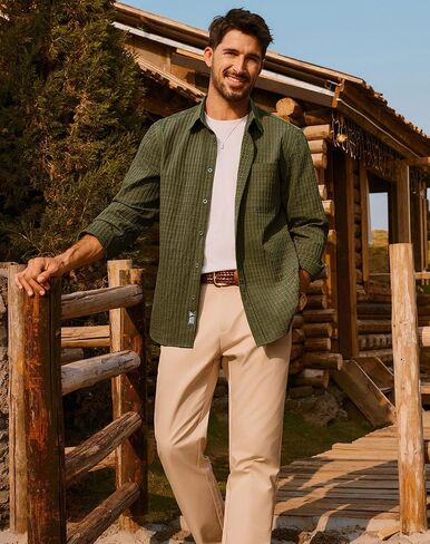 PJ PAUL JONES Men's Casual Button Down Shirts Long Sleeve Textured Wrinkle Free Untucked Shirt with Pocket in Saudi Arabia