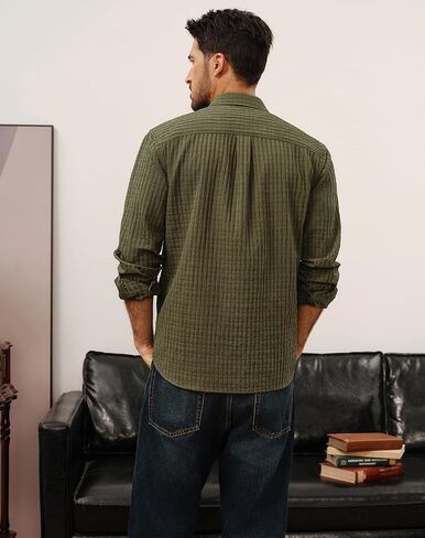 PJ PAUL JONES Men's Casual Button Down Shirts Long Sleeve Textured Wrinkle Free Untucked Shirt with Pocket in Saudi Arabia
