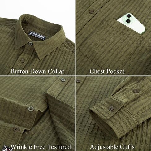 PJ PAUL JONES Men's Casual Button Down Shirts Long Sleeve Textured Wrinkle Free Untucked Shirt with Pocket in Saudi Arabia