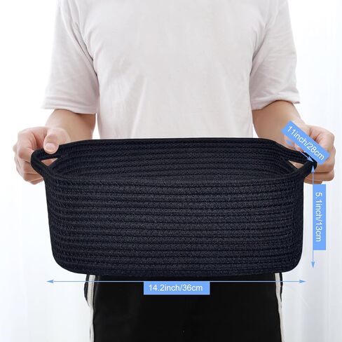 Abenkle Cotton Rope Storage Basket ، سلال حضانة الأطفال للأرفف خزانة ، منظم الرف المستطيل ، سلة تخزين الألعاب ، سلة الهدايا ، 14.2 × 8.7 × 7.1 بوصة ، أبيض in Kuwait