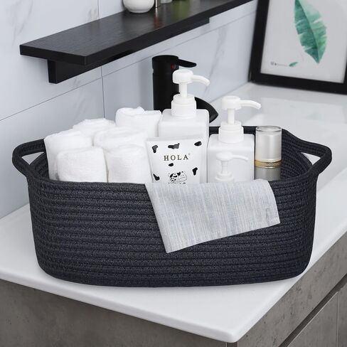 Abenkle Cotton Rope Storage Basket ، سلال حضانة الأطفال للأرفف خزانة ، منظم الرف المستطيل ، سلة تخزين الألعاب ، سلة الهدايا ، 14.2 × 8.7 × 7.1 بوصة ، أبيض in Kuwait