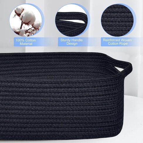 Abenkle Cotton Rope Storage Basket ، سلال حضانة الأطفال للأرفف خزانة ، منظم الرف المستطيل ، سلة تخزين الألعاب ، سلة الهدايا ، 14.2 × 8.7 × 7.1 بوصة ، أبيض in Kuwait