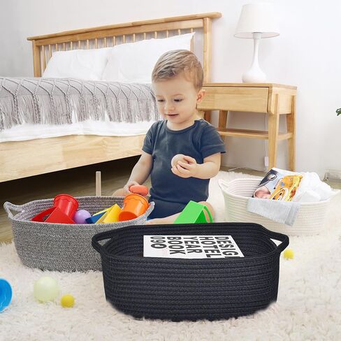 Abenkle Cotton Rope Storage Basket ، سلال حضانة الأطفال للأرفف خزانة ، منظم الرف المستطيل ، سلة تخزين الألعاب ، سلة الهدايا ، 14.2 × 8.7 × 7.1 بوصة ، أبيض in Kuwait