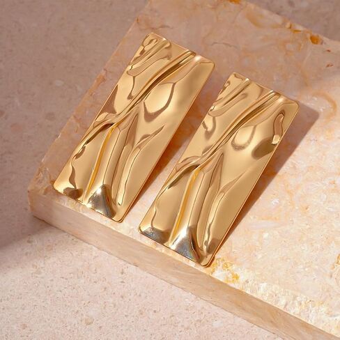 Statement Geometric Texture Earrings for Women,Large Fashion Irregular Minimalism Metal Earrings,Rectangle Large Hypoallergenic Leaf Earrings Trendy Jewley in Saudi Arabia