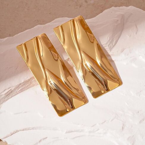Statement Geometric Texture Earrings for Women,Large Fashion Irregular Minimalism Metal Earrings,Rectangle Large Hypoallergenic Leaf Earrings Trendy Jewley in Saudi Arabia
