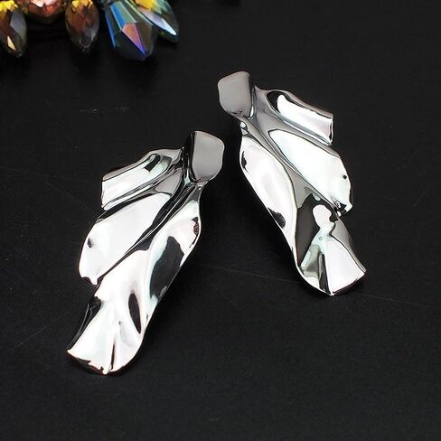 Statement Geometric Texture Earrings for Women,Large Fashion Irregular Minimalism Metal Earrings,Rectangle Large Hypoallergenic Leaf Earrings Trendy Jewley in Saudi Arabia