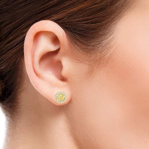 14k Yellow Gold Cubic Zirconia Round Our Lady Of Guadalupe Stud Earrings with Screw Back in Saudi Arabia