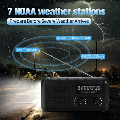 20000mAh / 74000mWh Emergency Crank Radio, NOAA/AM/FM Portable Weather Radio, Solar Hand Crank Radio, Battery Powered with USB Phone Charger, Flashlight Reading Lamp & SOS for Survival Camping in Kuwait