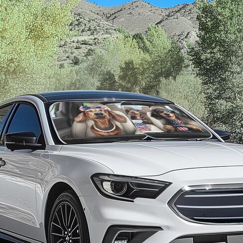 Leopard Windshield Sun Shade 2-Piece Foldable Car Front Window Sunshade, Brown Car Shade Front Windshield Cover, Keeps Vehicle Cool in Kuwait