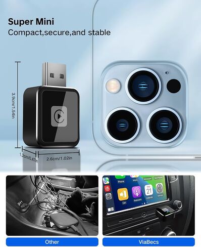 Wireless CarPlay Adapter – Upgrade Wired to Wireless, Mini USB/Type-C Design, OTA Updates, Fast Connection for iPhone 6+, Dual-Band Wi-Fi in Kuwait