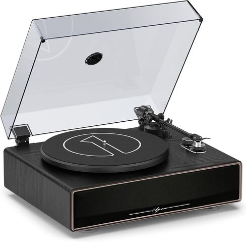 1 by ONE Record Player, Vinyl Record Player with Built-in 4 Stereo Speakers, Hi-Fi Wireless Turntable with Dual Speeds, Magnetic AT-3600L Cartridge, RCA Output, Walnut Wood in Saudi Arabia