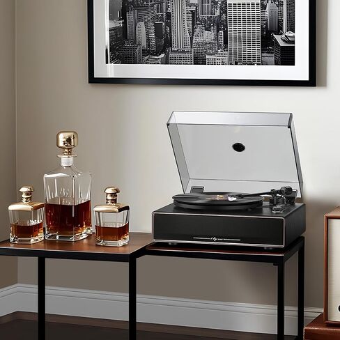 1 by ONE Record Player, Vinyl Record Player with Built-in 4 Stereo Speakers, Hi-Fi Wireless Turntable with Dual Speeds, Magnetic AT-3600L Cartridge, RCA Output, Walnut Wood in Saudi Arabia