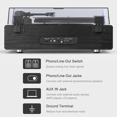 1 by ONE Record Player, Vinyl Record Player with Built-in 4 Stereo Speakers, Hi-Fi Wireless Turntable with Dual Speeds, Magnetic AT-3600L Cartridge, RCA Output, Walnut Wood in Saudi Arabia