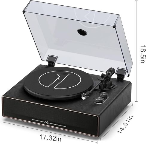 1 by ONE Record Player, Vinyl Record Player with Built-in 4 Stereo Speakers, Hi-Fi Wireless Turntable with Dual Speeds, Magnetic AT-3600L Cartridge, RCA Output, Walnut Wood in Saudi Arabia