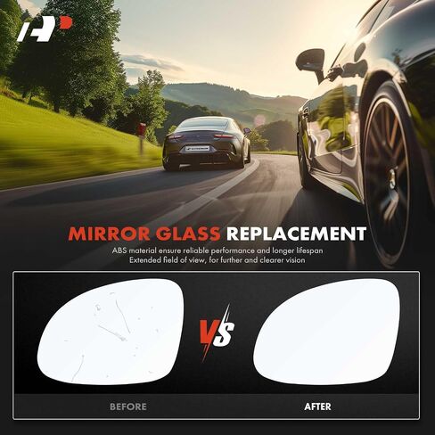 A-Premium Left Driver Side Heated Mirror Glass with Backing Plate - Compatible with Volkswagen Tiguan 2009-2017, Tiguan Limited 2017-2018 - Exterior Side View Flat Mirror in Saudi Arabia